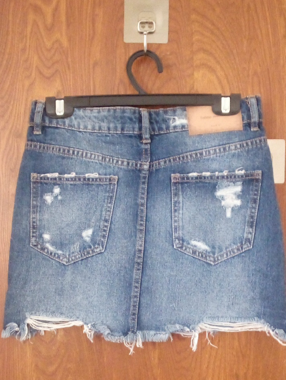 Zara Blue Distressed Denim Mini Skirt with Floral Patch - Picture 5 of 5